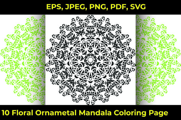 10 Floral Ornamet Mandala Coloring Page