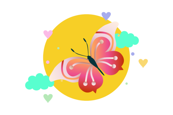 Butterfly Motif Floral Circle Cloud