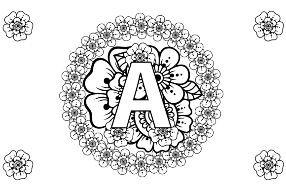 Letter A Floral Coloring Page