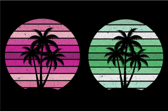 Vintage Retro Sunset Palm Tree, Floral